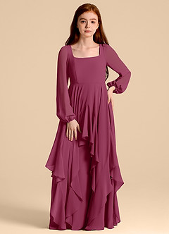 Azazie Clara Junior Abito A-Line in Chiffon Blusa Gelso image5
