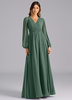 Azazie Palerma Bridesmaid Dresses Sea Moss A-Line Long Sleeve Chiffon Dress image1