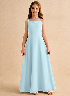 Azazie Jaella Girls Formal Robe Demoiselle D'honneur Fillette Robe Trapèze en Mousseline de soie Plissé Bleu Nuage image3