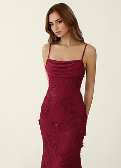Bellatrix Bourgogne Robe de bal sirène corset à fleurs 3D et laçage au dos image5