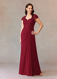 Azazie Junie Kleider für die Brautmutter A-Linie Spitze Chiffon Kleid Burgunderrot image1
