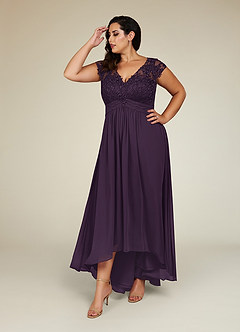 Azazie Irmeli Mother of the Bride Dresses Plum A-Line Lace Chiffon Dress image7