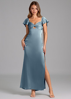 Azazie Demia 신부 들러리 드레스 쉬스 스윗하트 네크라인 스트레치 새틴 발목 길이 드레스 image1