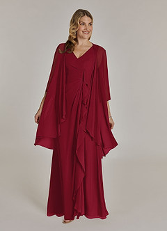 Azazie Manuella Mother of the Bride Dresses Burgundy A-Line V-Neck Pleated Chiffon Dress image1