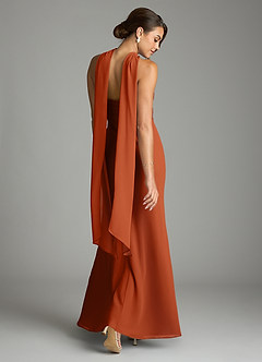 Azazie Saylor Vestidos de damas de honor Vestido de Naranja Quemada de Gasa de Corte Sirena con Sin tirantes image9