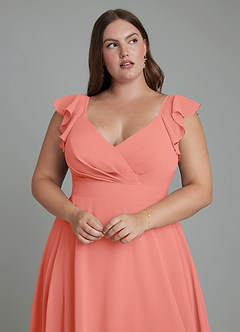 Azazie Leilani Bridesmaid Dresses Salmon Pink A-Line Pleated Chiffon Dress image11