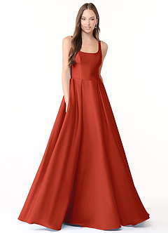 Azazie Neve Bridesmaid Dresses Rust Ball-Gown with Pockets Stretch Satin Dress image1