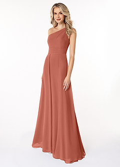 Azazie Dallas Jurken voor bruidsmeisjes Jurk van Chiffon met A-Lijn One-Shoulder Klei image1