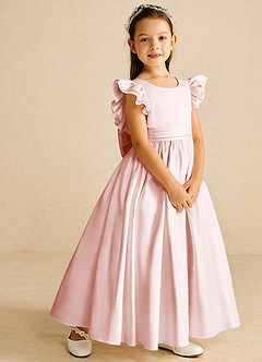 Azazie Piglette Blumenmädchenkleider A-Linie Schleifen Matte Satin Kleid Zartrosa image5