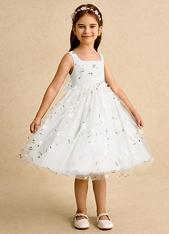Azazie Bean Robe Demoiselle D'honneur Fillette Robe Princesse en Tulle Sans manches Ivoire image4