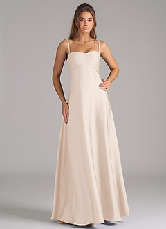 Azazie Valentine Abiti da Damigella Abito A-Line in Raso Elasticizzato Corsetto Alabastro Bianco image3