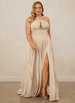 Christian Siriano Bridal for Azazie 1009 Bridesmaid Dresses Champagne A-Line Pleated Chiffon Dress image9