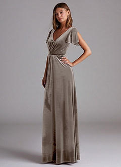 Azazie Soren Bridesmaid Dresses Silver Taupe A-Line Velvet Dress image3