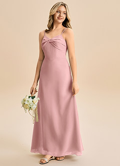 Azazie Jordyn Junior Vestido de Rosa Polvorienta de Gasa de Corte en A con Escote de Corazón image6