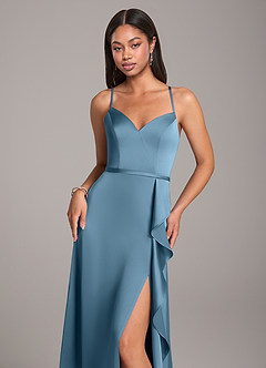 Azazie Naeem Bridesmaid Dresses Steel Blue A-Line Stretch Satin Dress image2