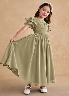 Azazie Ali Blumenmädchenkleider A-Linie Plissee Chiffon Kleid Moosgrün image6