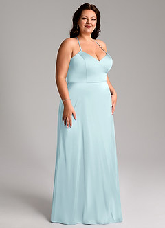 Azazie Mei Brautjungfernkleider A-Linie V-Hals Stretch-Satin Kleid Wolke Blau image10