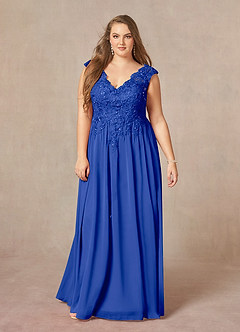 Azazie Amethyst Mother of the Bride Dresses Royal Blue A-Line V-Neck Sequins Chiffon Dress image13