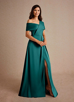 Azazie Milton Mother of the Bride Dresses Peacock A-Line Pleated Stretch Satin Dress image6