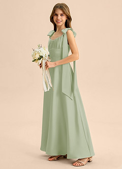 Azazie Halley Junior Klä av A-Line i Stretch Satin Rosett image4