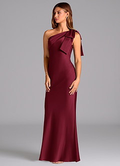 Azazie Yuanna Bridesmaid Dresses Burgundy Mermaid One Shoulder Stretch Satin Dress image4
