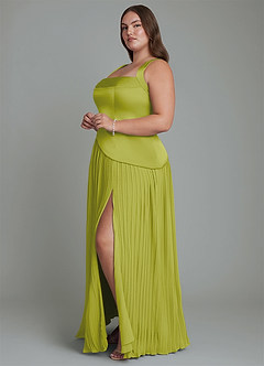 Azazie Stephanie Bridesmaid Dresses Lemongrass A-Line Pleated Stretch Satin Dress image10