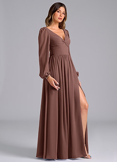 Azazie Zeya Robes de demoiselle d'honneur Robe Trapèze en Mousseline de soie Manche longue Expresso image3