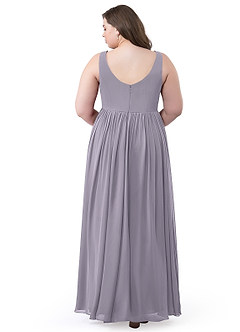Azazie Keyla Robes de demoiselle d'honneur Robe Trapèze en Mousseline de soie Col V plissé Brume image45