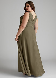 Azazie Flora Brautjungfernkleider A-Linie Plissee Chiffon Kleid Weidengrün image11