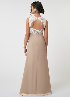 Azazie Rana Junior Taupe A-Line Lace Chiffon Dress image2