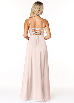 Azazie Marchella Bridesmaid Dresses Blushing Pink A-Line Corset Stretch Satin Dress image2
