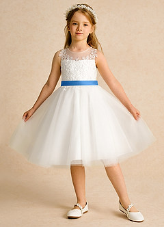 Azazie Lettie vestidos de niña de las flores Vestido de Marfil Azul Pastel de Encaje de Princesa image1