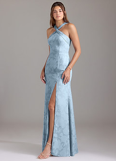 Azazie Rue Bridesmaid Dresses Sky Blue A-Line Pleated Floral Burnout Dress image3