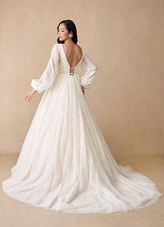 Azazie Cressida Wedding Dresses Diamond White Champagne Ball-Gown Lace Tulle Dress image4