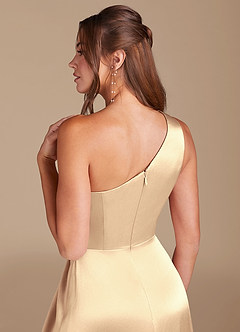 Azazie Brooke Brautjungfernkleider A-Linie One-Shoulder Metallischer Satin Kleid Gold image6