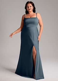 Azazie Lidia Bridesmaid Dresses Twilight Mermaid Side Slit Stretch Satin Dress image3
