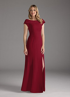 Azazie Cupid Mother of the Bride Dresses Burgundy A-Line Boatneck Lace Chiffon Dress image3