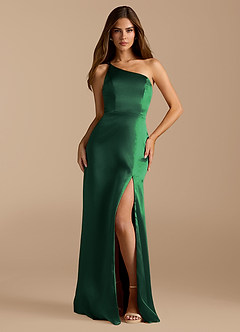 Azazie Trina Brautjungfernkleider A-Linie One-Shoulder Metallischer Satin Kleid Dunkelgrün image3