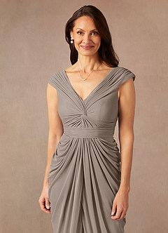 Azazie Lisolette Mother of the Bride Dresses Taupe Sheath Pleated Mesh Dress image6