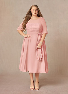 Azazie Naomi Kleider für die Brautmutter A-Linie Bootshals Gefaltet Chiffon Kleid Rosettenrosa image10