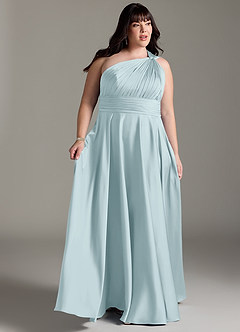 Azazie Charlize Brautjungfernkleider A-Linie One-Shoulder Stretch-Satin Kleid Nebel image3