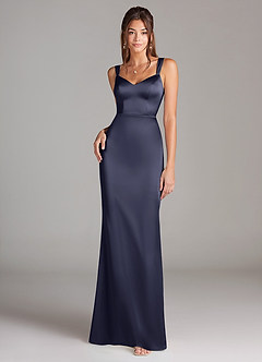 Azazie Denice Bridesmaid Dresses Stormy Sheath Pleated Stretch Satin Dress image3