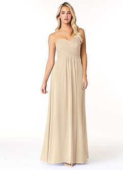 Azazie Yazmin Robes de demoiselle d'honneur Robe Trapèze Convertible en Mousseline de soie Encolure en Forme de Cœur Champagne image4