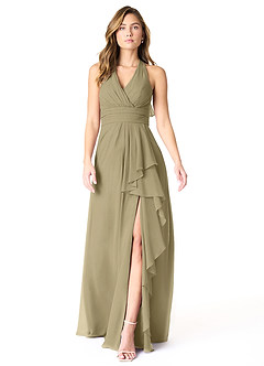 Azazie Aviv Bridesmaid Dresses Moss Green A-Line Pleated Chiffon Dress image1
