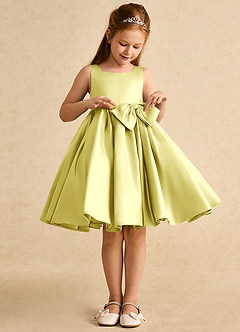 Azazie Jessie Flower Girl Dresses Lemon Sorbet A-Line Bow Matte Satin Dress image5