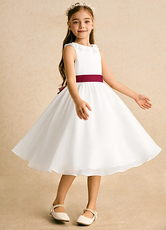 Azazie Dani Flower Girl Dresses Ivory Burgundy A-Line Bow Chiffon Dress image5