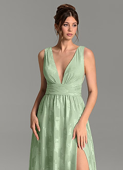 Azazie Vanessa Robes de demoiselle d'honneur Robe Trapèze en Jacquard floral dévoré Plissé Vert Sauge image5