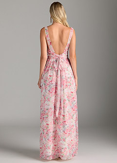 Azazie Kora Bridesmaid Dresses Abstract Watercolor Floral A-Line Pleated Chiffon Dress image2