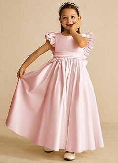 Azazie Piglette Blumenmädchenkleider A-Linie Schleifen Matte Satin Kleid Zartrosa image6