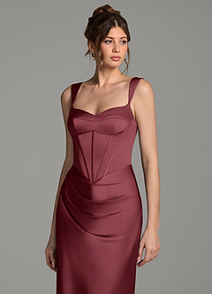 Azazie Mela Bridesmaid Dresses Merlot Sheath Corset Stretch Satin Dress image2
